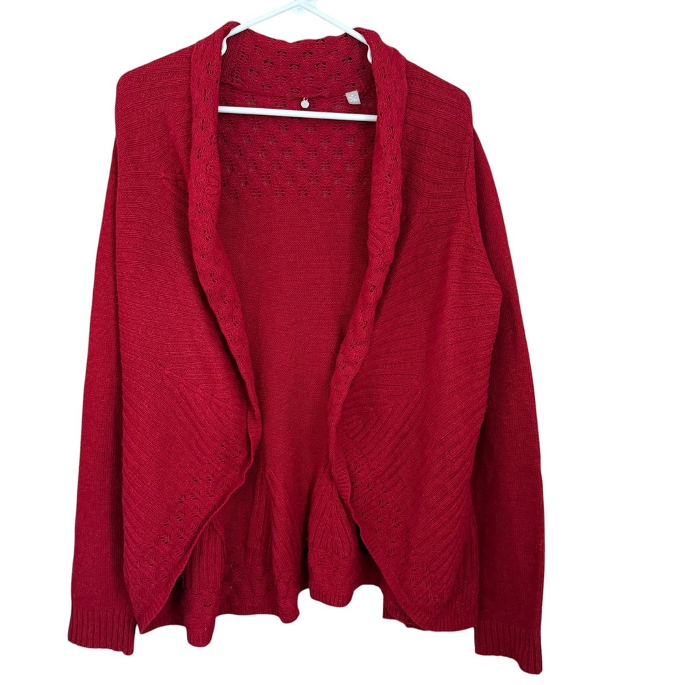 Anthropologie Knitted & Knotted Red Crochet Cardigan Sz M Pointelle Boho Cottage